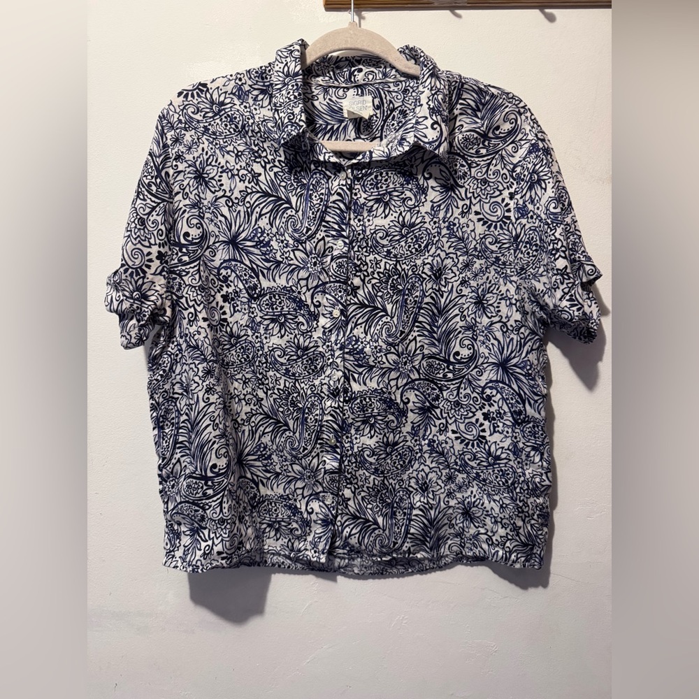 Blue and White Floral Button-Up Shirt